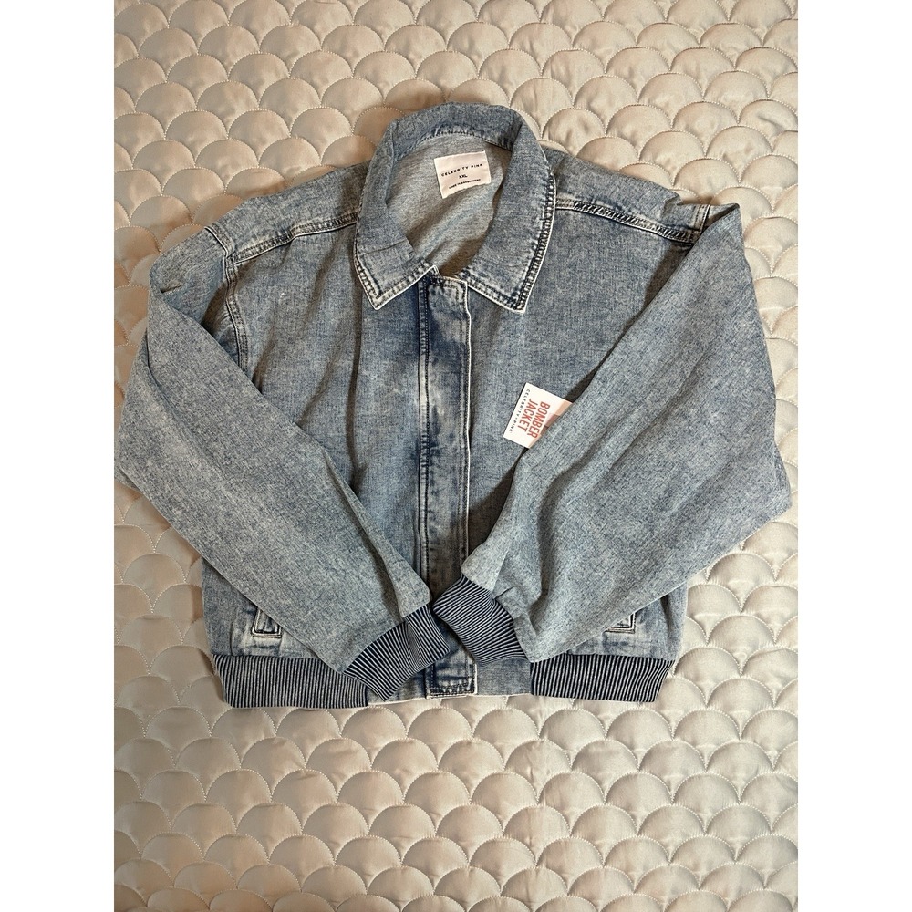 Celebrity Pink Womans XXL Bomber Jacket Lt Blue Denim Wash Western Boho - Picture 2 of 4
